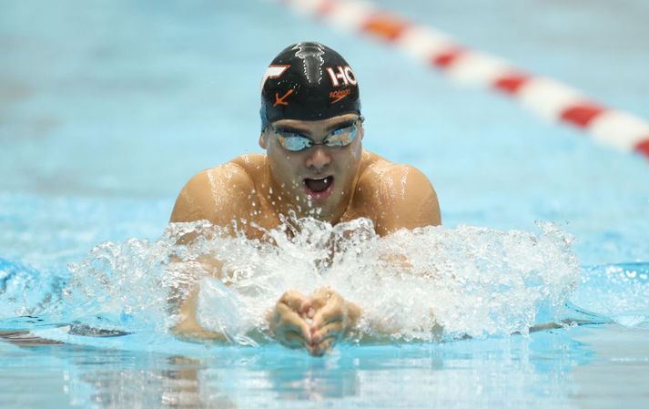Anton Sveinn á Pro Swim móti í Indianapolis fyrir hálfum mánuði þar sem hann varð í 2. sæti í 200 metra bringusundi.