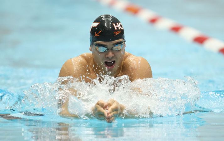 Anton Sveinn á Pro Swim móti í Indianapolis fyrir hálfum mánuði þar sem hann varð í 2. sæti í 200 metra bringusundi.