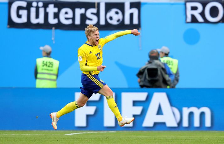 Emil Forsberg fagnar.