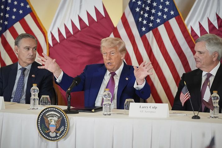 Donald Trump, forseti Bandaríkjanna í Katar í morgun.