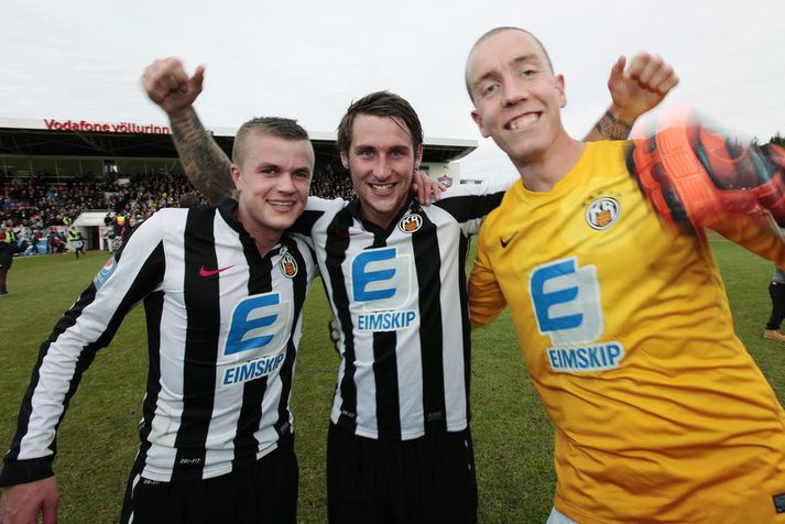 Guðmundur Reynir Gunnarsson, lengst til vinstri, fagnar hér Íslandsmeistaratitlinum 2013 með þeim Gary Martin og Hannesi Halldórssyni. 