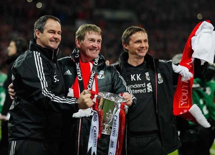 Clarke (til vinstri) fagnar enska deildabikarnum með Liverpool á síðustu leiktíð.