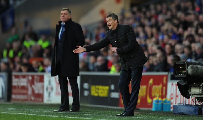 Solskjær og Allardyce á hliðarlínunni í dag.