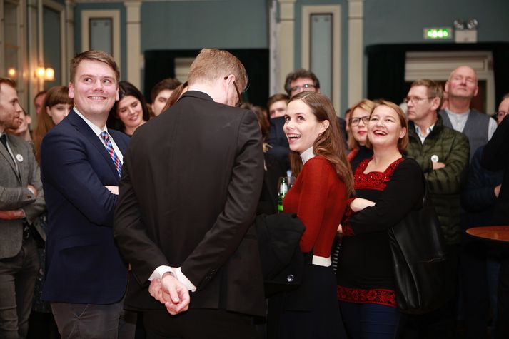 Þingmaðurinn árrisuli var glaður þegar lokatölur úr kjördæminu sýna að hann er kjörinn til Alþingis.
