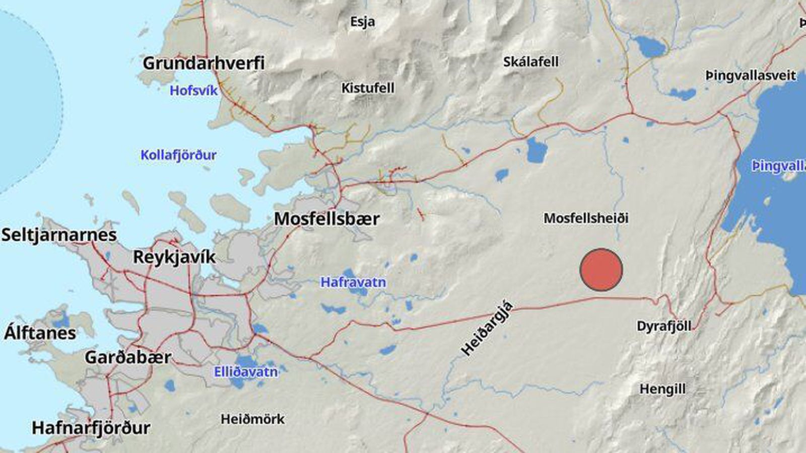 Skjálfti að stærð 3,6 á Mosfellsheiði