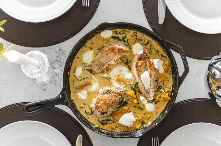 Linda Ben býður hér upp á bragðmikla og einfalda uppskrift sem er útbúin á einni pönnu.