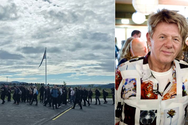 Fólk streymir á Þingvelli.