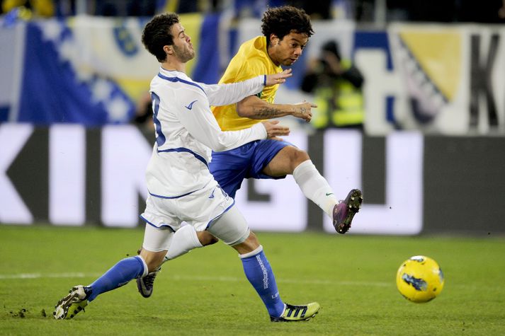 Marcelo skorar fyrsta mark leiksins í kvöld.