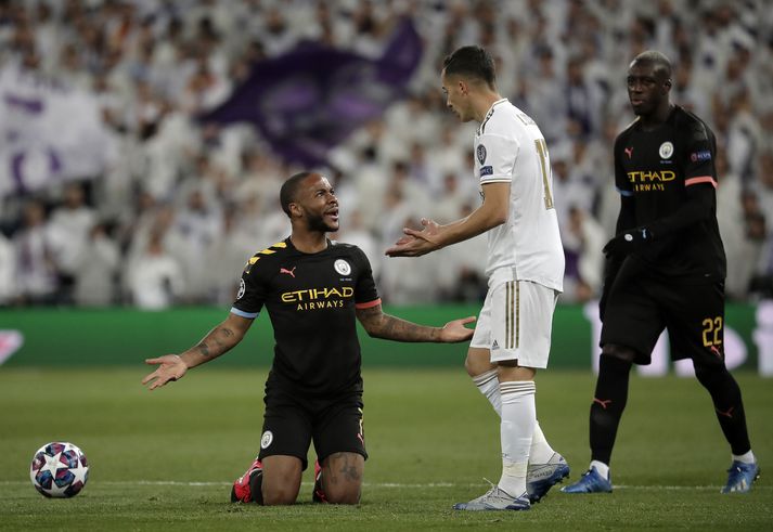 Raheem Sterling í fyrri leiknum gegn Real Madrid í 16-liða úrslitum Meistaradeildarinnar.