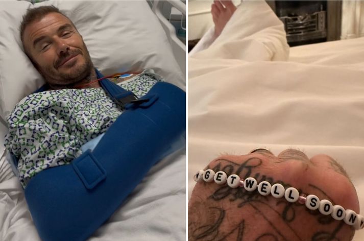 Beckham virtist í góðum gír þrátt fyrir að vera kominn á spítala.