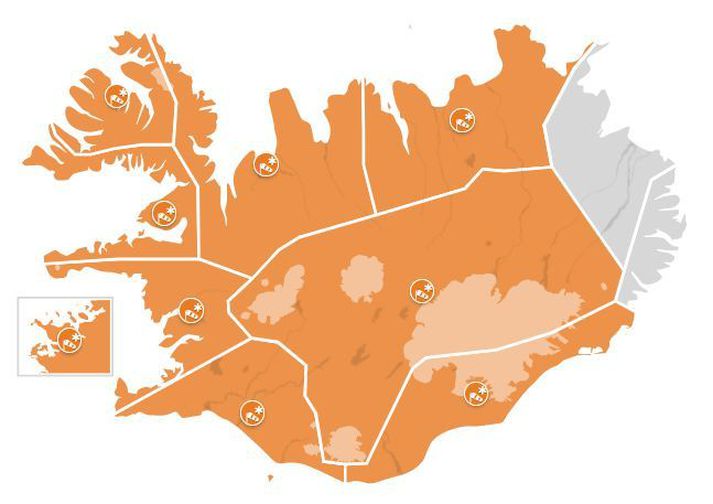 Svona lítur viðvaranakort Veðurstofunnar út á morgun klukkan 6:30.