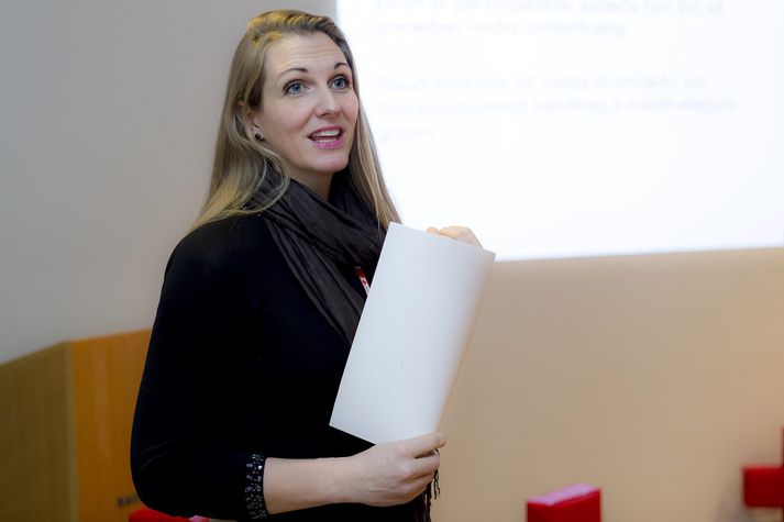 Þórunn Lárusdóttir, verkefnisstjóri Vertu næs, við kynninguna í dag.