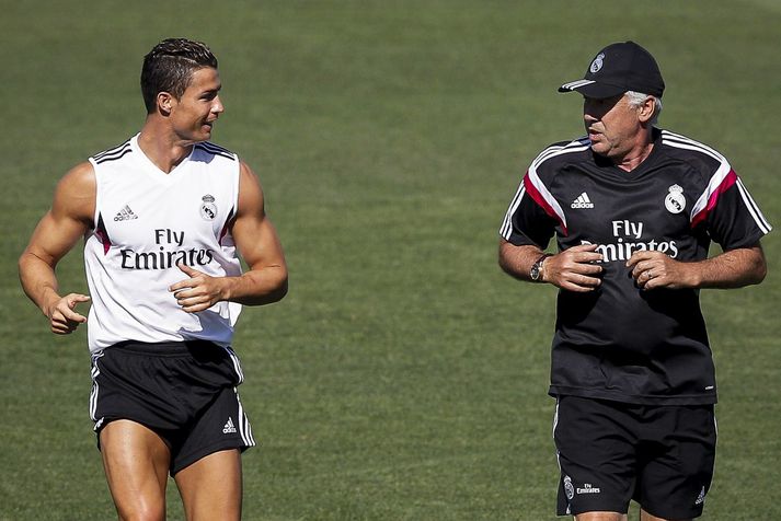 Cristiano Ronaldo og Carlo Ancelotti á æfingu með Real Madrid árið 2014.