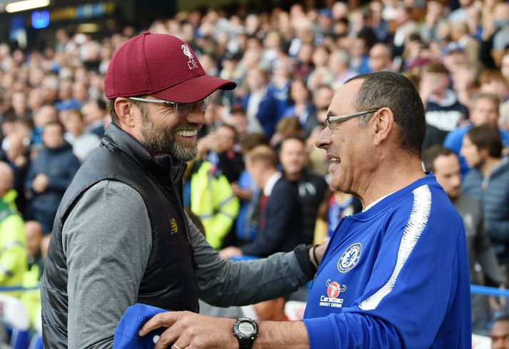 Það fór vel á með Klopp og Sarri í gær.