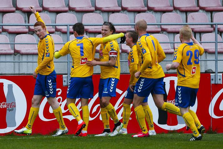 Fjölnismenn fagna marki.