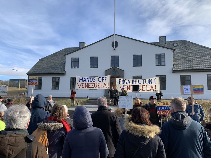 Vinir Venesúela mótmæltu við Stjórnarráðið í Lækjargötu í dag.