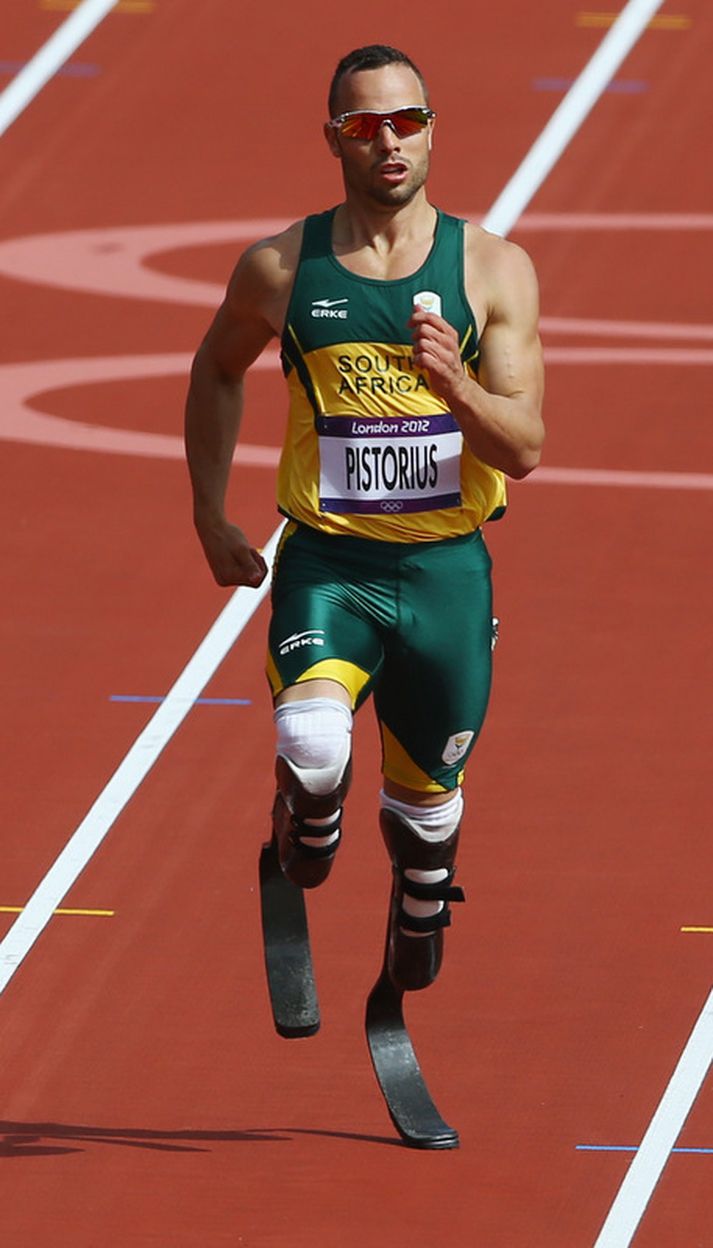 Pistorius í hlaupinu í dag.