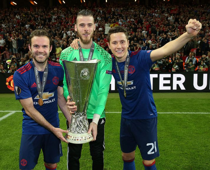 David De Gea fagnar sigrinum í Evrópudeildinni en hann spilaði ekki í úrslitaleiknum.