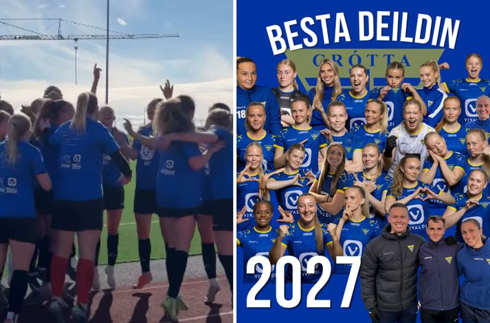 Gróttukonur fögnuðu vel og innilega eftir að hafa tryggt sig upp í Bestu deildina í dag.