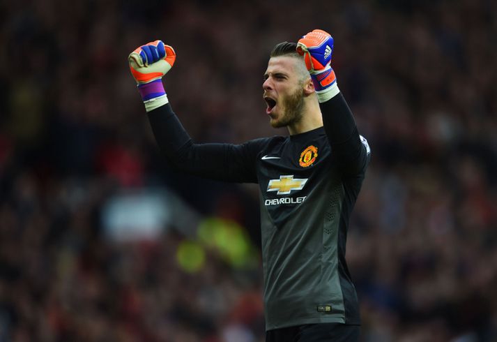 De Gea fagnar marki United í dag.