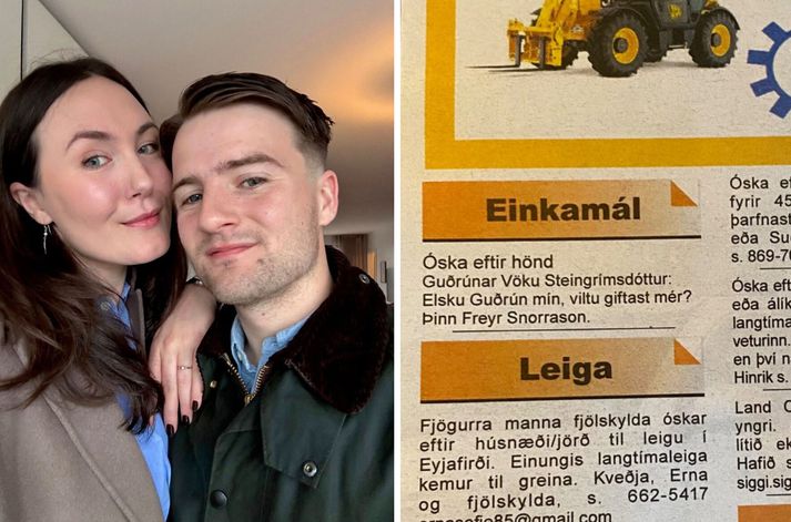 Bónorðið í Bændablaðinu vakti lukku og eru þau Freyr og Guðrún Vaka nú trúlofuð.