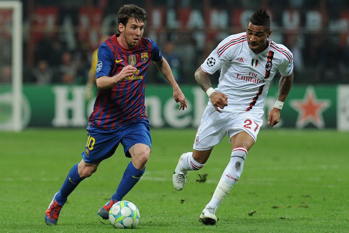 Kevin Prince Boateng í leik á móti Lionel Messi og Barcelona þegar Ganamaðurinn var leikmaður AC Milan.