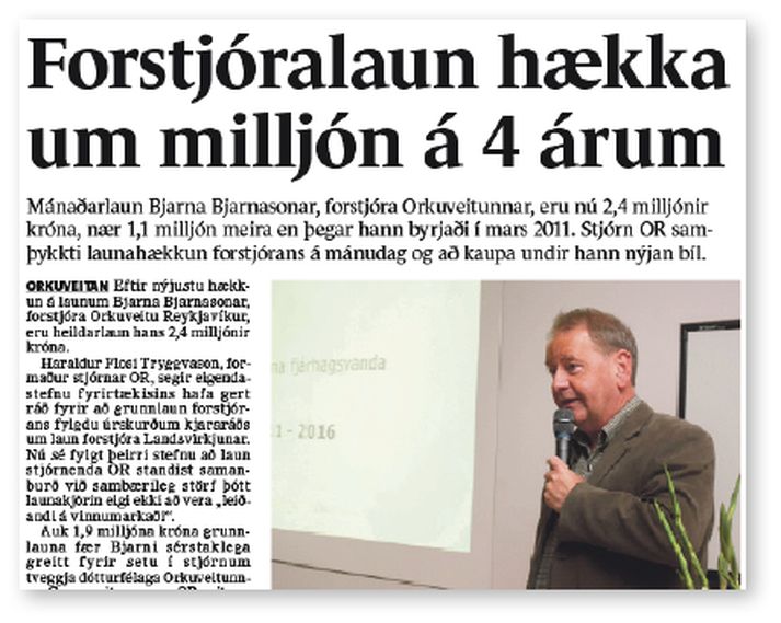 Launahækkun og nýr bíll
---- Fréttablaðið sagði frá starfskjörum forstjóra Orkuveitunnar 28. febrúar síðastliðinn.