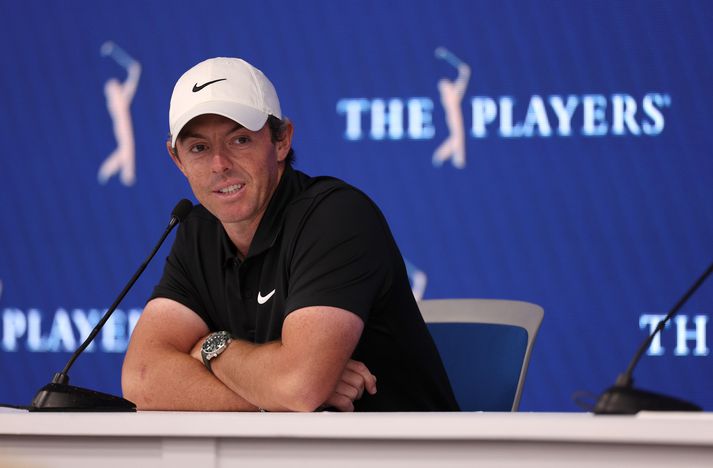 Rory McIlroy á blaðamannafundinum fyrir Players mótið.