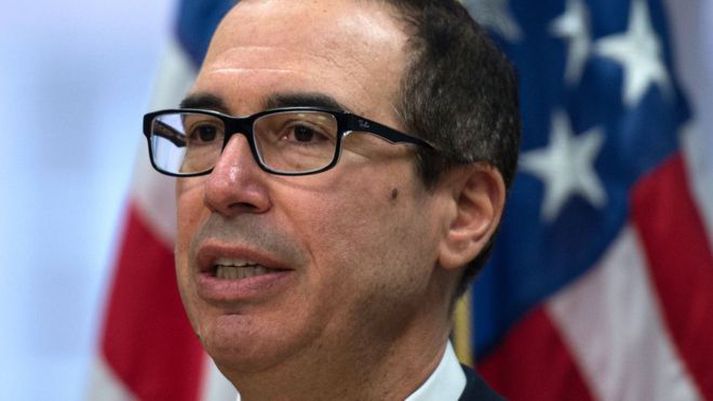 Steve Mnuchin kynnti viðskiptaþvinganirnar í gærkvöld.