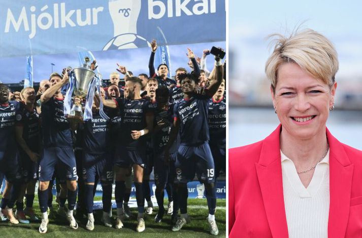 Sigríður Júlía Brynleifsdóttir, bæjarstjóri á Ísafirði, lét sig ekki vanta á bikarúrslitaleikinn á föstudaginn.