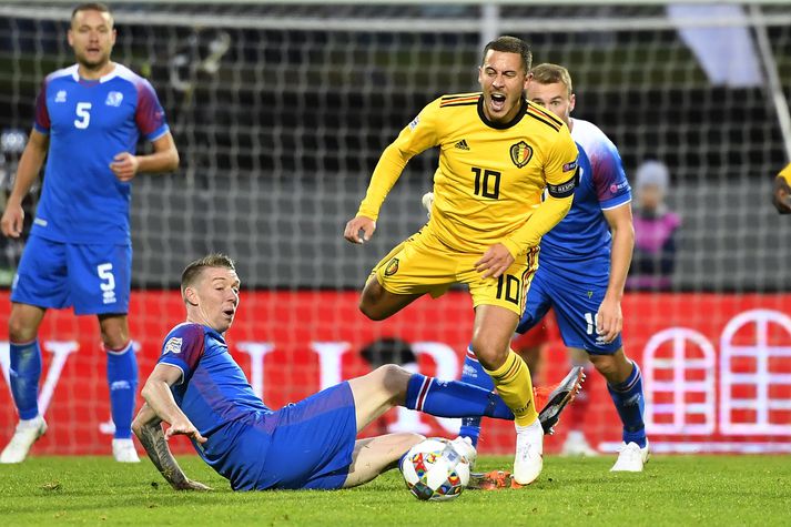 Eden Hazard og félagar í belgíska landsliðinu unnu Ísland tvívegis í fyrstu útgáfu Þjóðadeildar UEFA, haustið 2018.