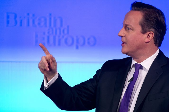 Cameron á fundinum í morgun.