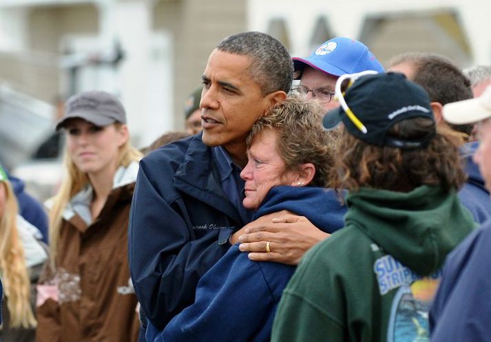 Obama á hamfarasvæðinu í New Jersey.