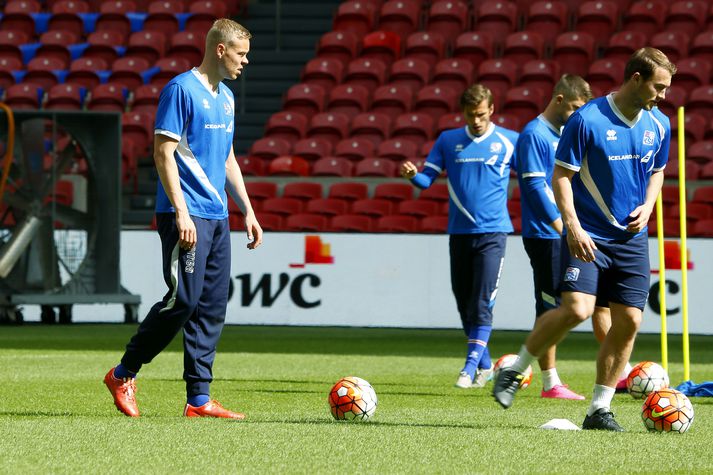 Kolbeinn á æfingu á Amsterdam Arena í gær.