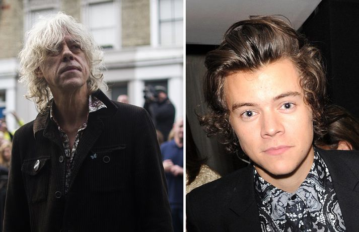 Bob Geldof, forsprakki Band Aid hópsins, og Harry Styles, forsprakki One Directon.