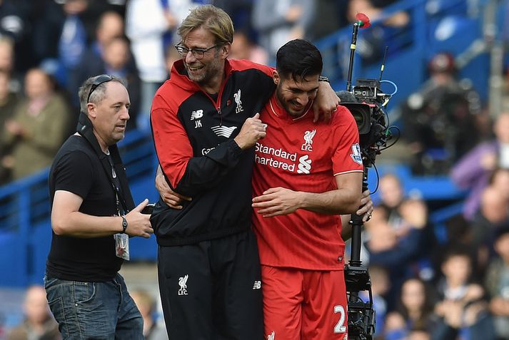 Emre Can er einn af Liverpool-mönnum sem gætu verið á leiðinni á EM í Frakklandi næsta sumar. Hér er hann með knattspyrnustjóranum Jürgen Klopp.