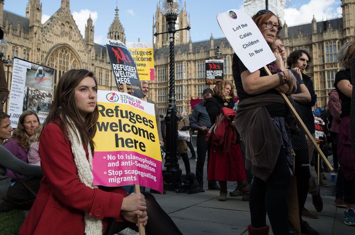 Efnt var til mótmæla í London í vikunni gegn stefnu stjórnvalda gagnvart flóttafólki.