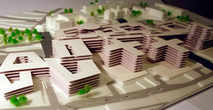 Líkan af háskólasjúkrahúsinu.