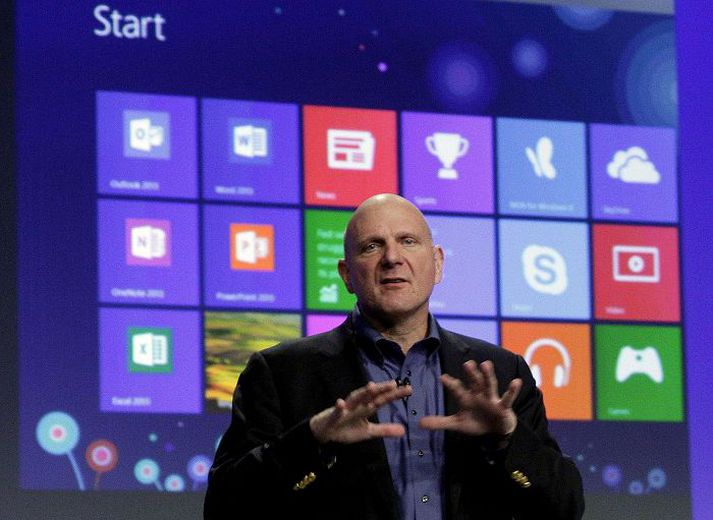 Windows 8 Steve Ballmer, forstjóri Microsoft, kynnir hér útlit nýja viðmótsins sem er að finna í Windows 8.
Fréttablaðið/AP