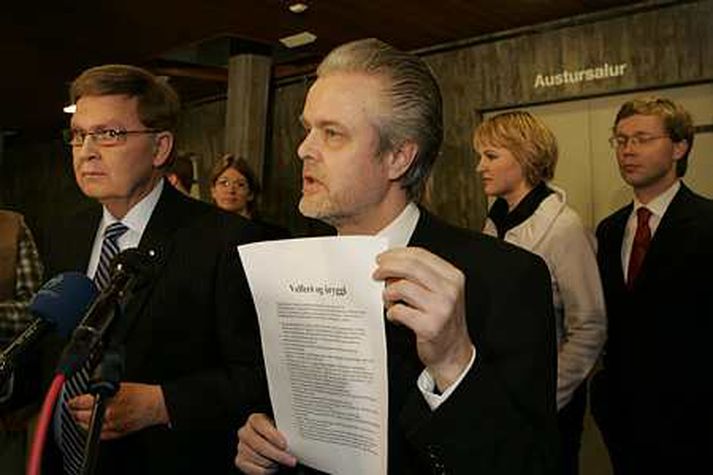 Vilhjálmur Þ. Vilhjálmsson og Ólafur F. Magnússon kynntu nýjan meirihluta í gærkvöldi.