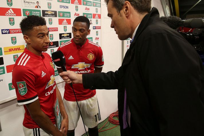 Anthony Martial og Jesse Lingard í sjónvarpsviðtali.