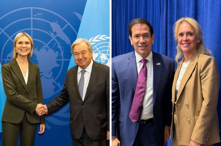 Kristrún Frostadóttir og Antonio Guterres og Marco Rubio og Þorgerður Katrín Gunnarsdóttir.