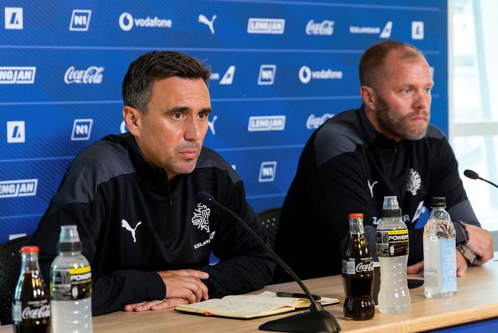 Arnar Þór Viðarsson og Eiður Smári Guðjohnsen sátu fyrir svörum á blaðamannafundi KSÍ í dag.