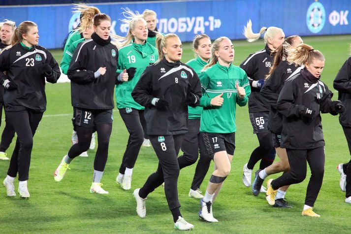 Leikmenn Breiðabliks á æfingu á heimavelli Kharkiv í gær.