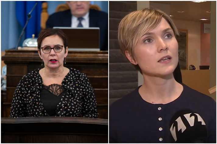 Bjarkey Olsen Gunnarsdóttir þingmaður Vinstri grænna til vinstri og Kristrún Frostadóttir þingmaður Samfylkingarinnar til hægri.