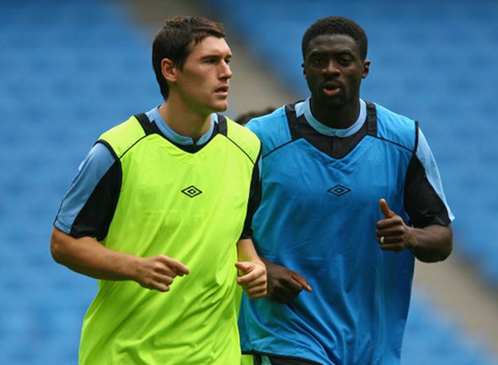 Gareth Barry og Kolo Toure á æfingu með City.