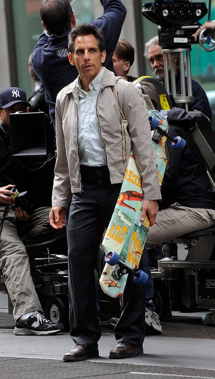 Ben Stiller á tökustað kvikmyndarinnar The Secret Life of Walter Mitty í New York.