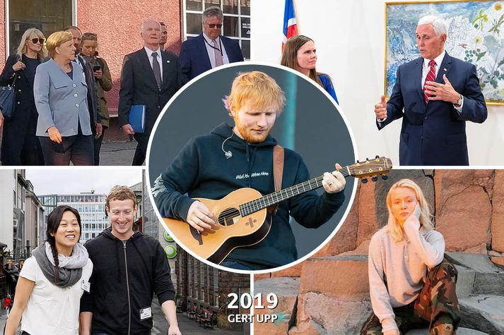 Fjöldi fyrirmenna heimsótti Ísland á árinu 2019. Angela Merkel sást á rölti í Bankastrætinu, forsætisráðherra fundaði með Pence, Zuckerberg-hjónin fögnuðu brúðkaupsafmæli og Ed Sheeran og Zara Larsson trylltu lýðinn í Laugardalnum.