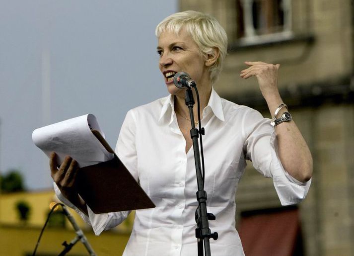 Annie Lennox á baráttufundinum í Mexíkó í byrjun mánaðarins. MYND/AFP.