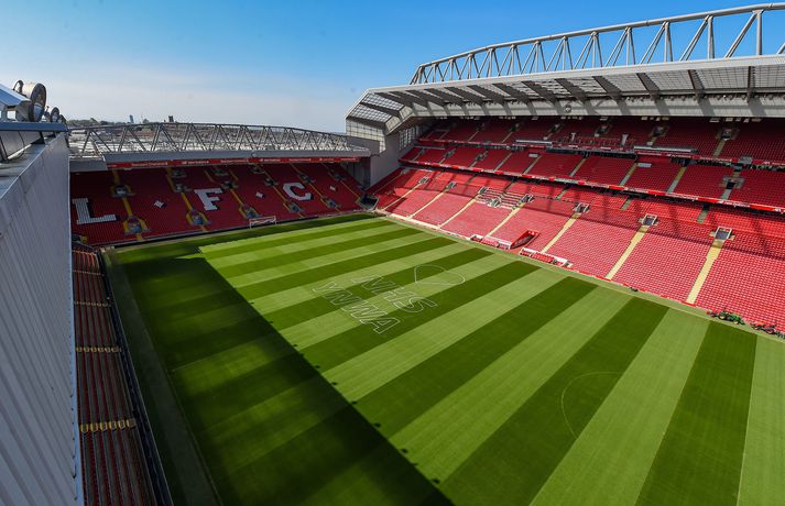 Anfield stendur auður þessa dagana vegna kórónuveirufaraldursins.